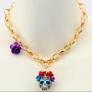 BETSEY JOHNSON Halloween Mexican Day of the Dead Sugar Skull Necklace NEW NWT